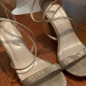 David’s Bridal gold shimmer heels